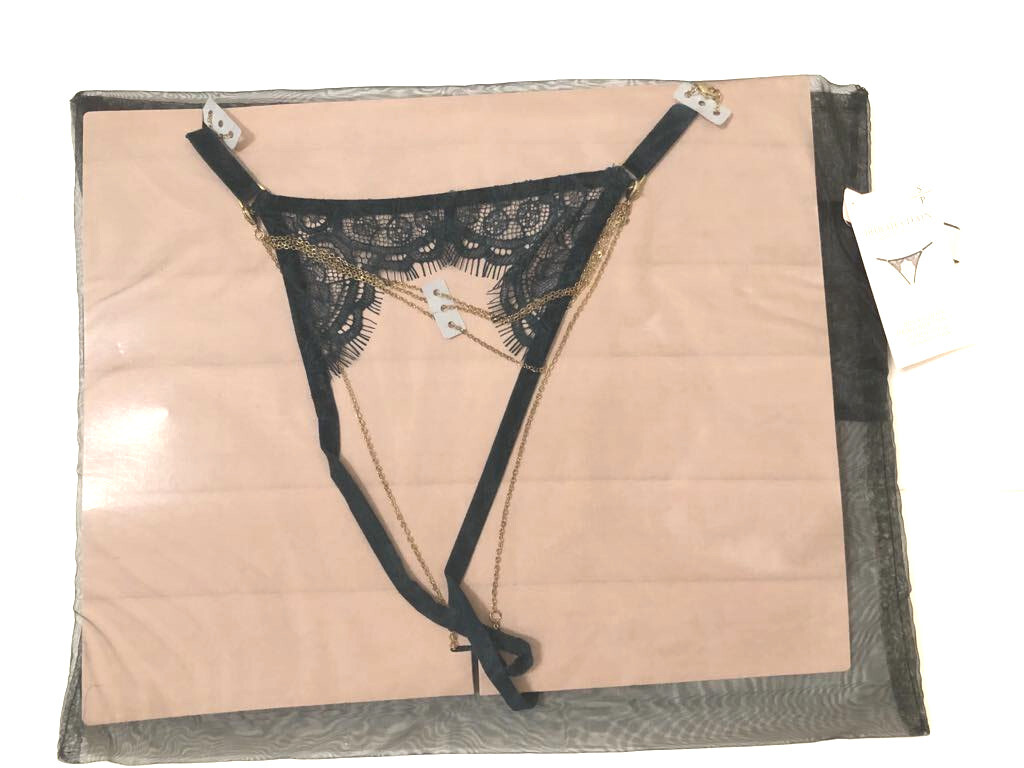 Victoria’s Secret Delicate Chain Crotchless String Cheeky Panty Dark Green NWT