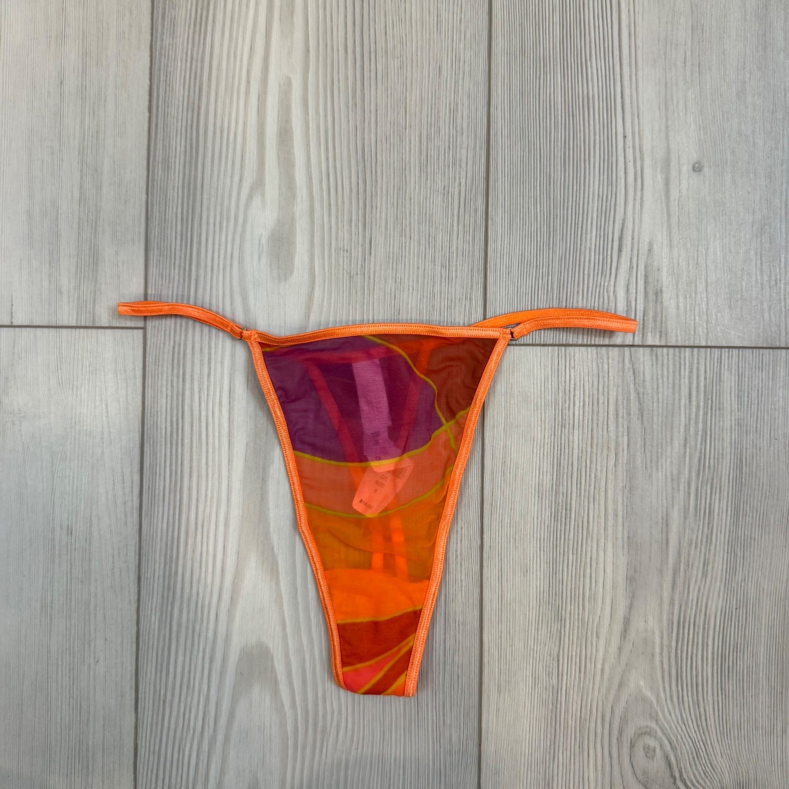 Vintage Victoria’s Secret Orange Purple Mesh V-String Thong Panty Y2K NWT Small