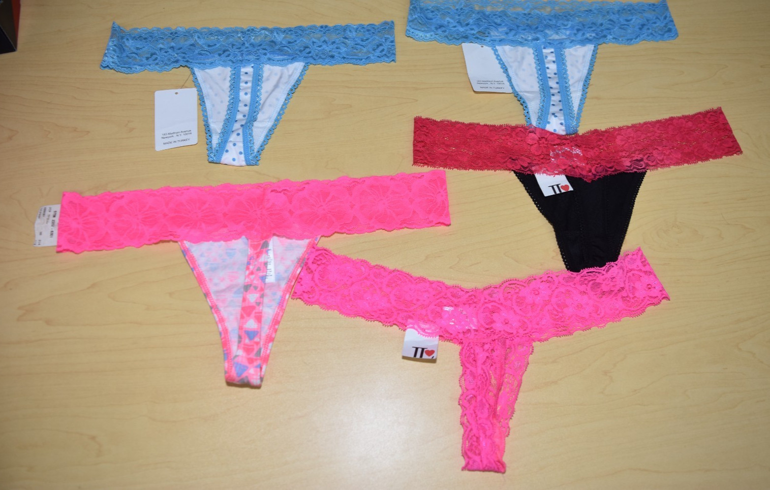 5 New Pink Blue Black Lace top thong panties Lot Discreet Shipp L large
