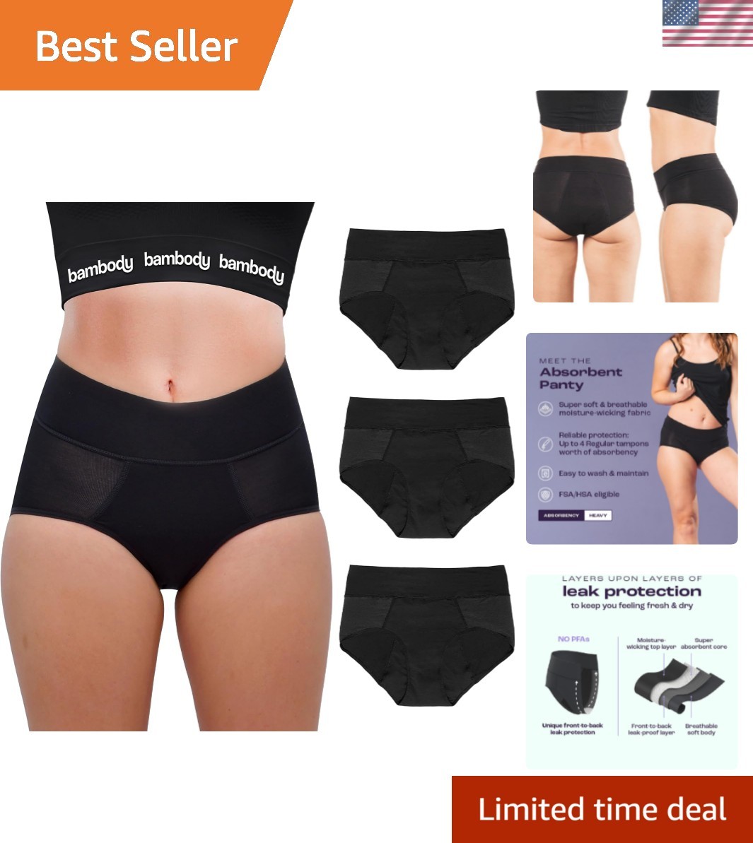 Absorbent Period Panties Leakproof Period Underwear for Women Teens 3 Pack