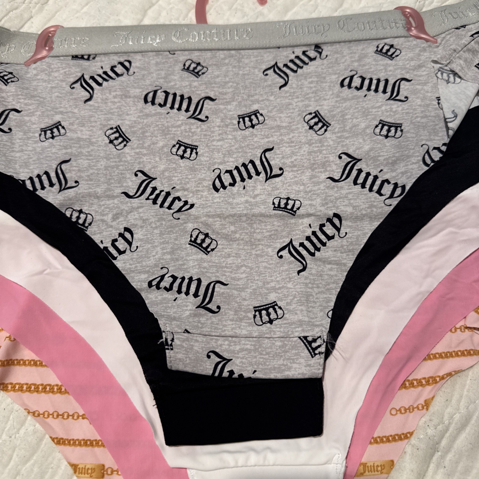 Juicy Couture Intimates 5 Pack Bikini Panties Underwear XL Pink White Black Gray