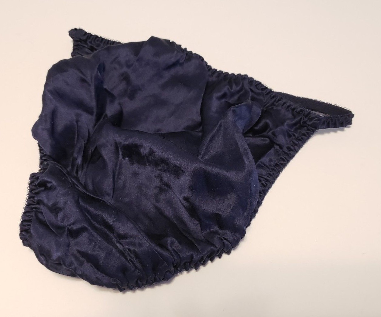 Victoria’s Secret Silk Satin String Bikini Navy Blue Floral Beaded Medium