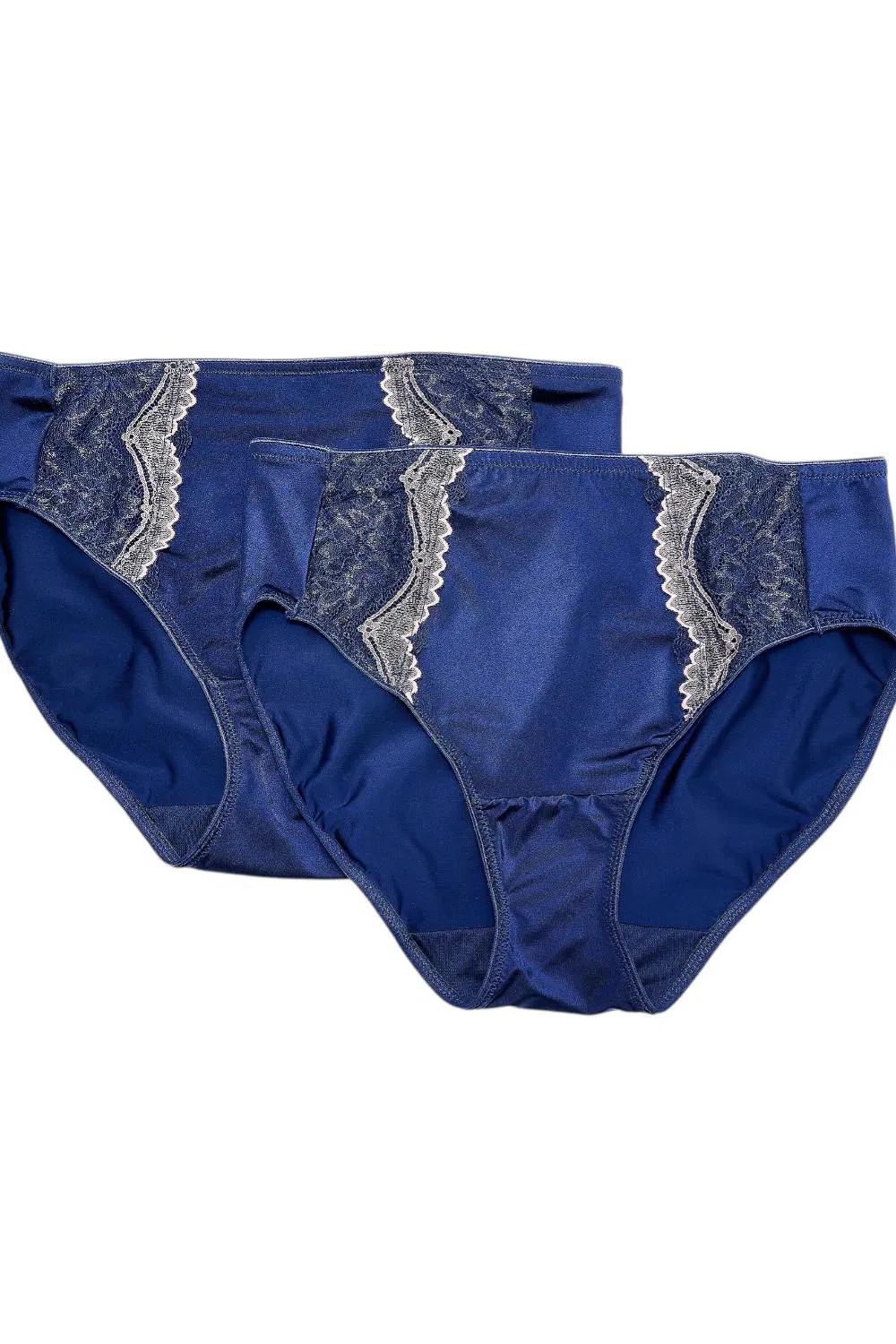 Breezies Women’s 2-Pack Two-Tone Lace Shimmer Hi-Cut Brief Panty Navy