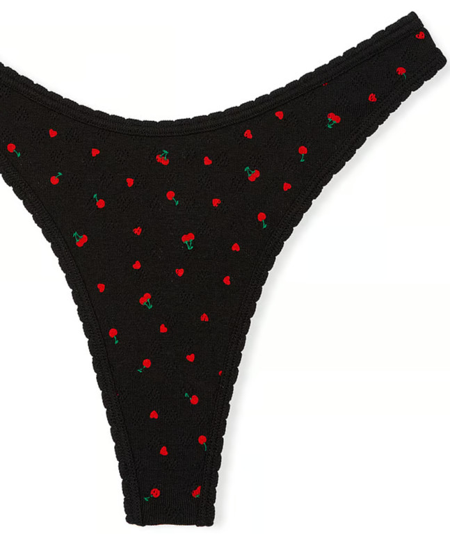 L HEART POINTELLE BLACK CHERRY HEART High-Leg Thong PINK Victoria’s Secret Panty