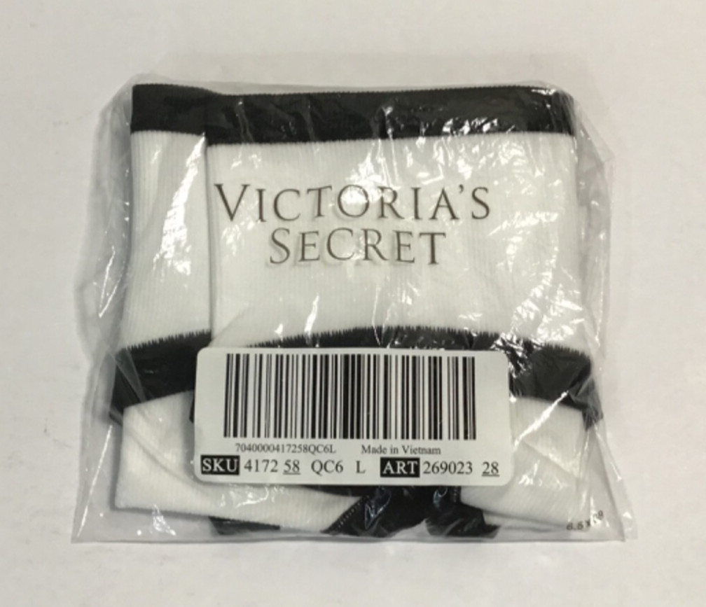Victoria’s Secret Pink Seamless Hiphugger Panty White w/ Black Ribbed Large NEW