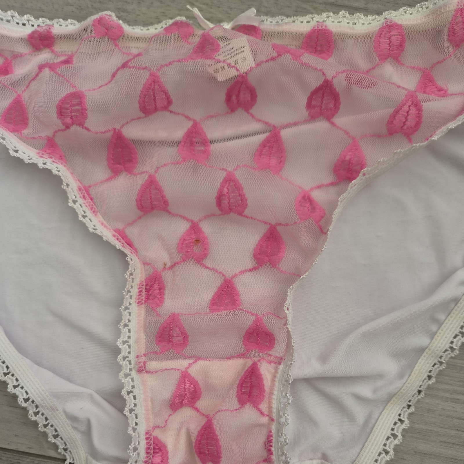 BNWOT Secrets White & Pink Extra Sheer Embroidered Front High Cut Briefs Sz 6-8