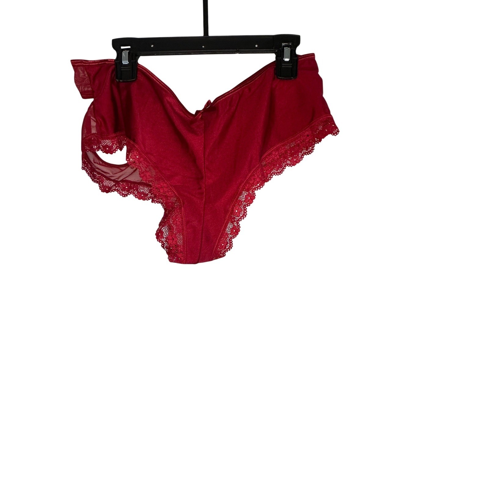 Sheer Lace Trim Cheeky Panty Red Bow Detail Bikini Bottoms