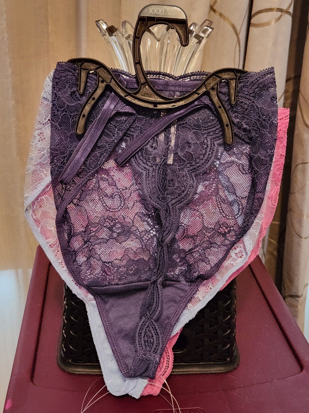 Joyspun Women’s Lace String Thong Panties 3 Pair Brand New Pretty Floral XXXL 22