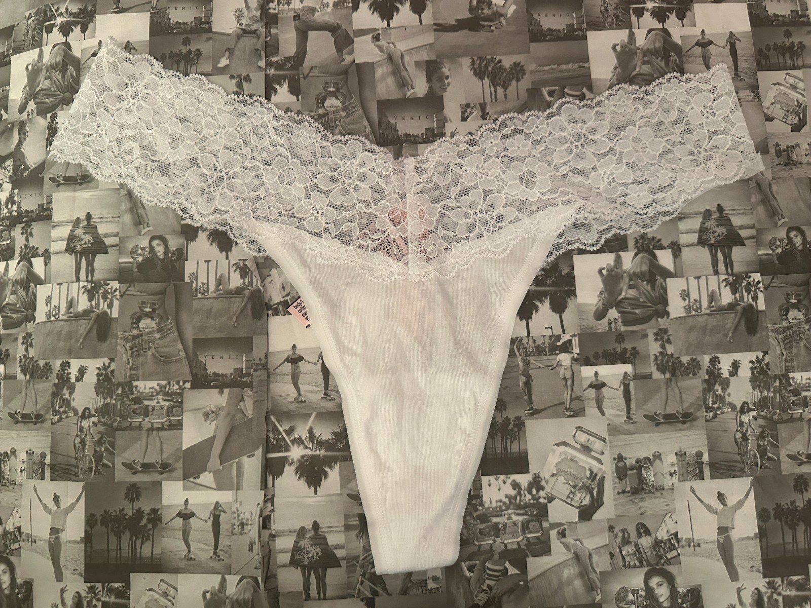 New with tags Victoria’s Secret Cotton Floral Lace-waist Thong Panty White L