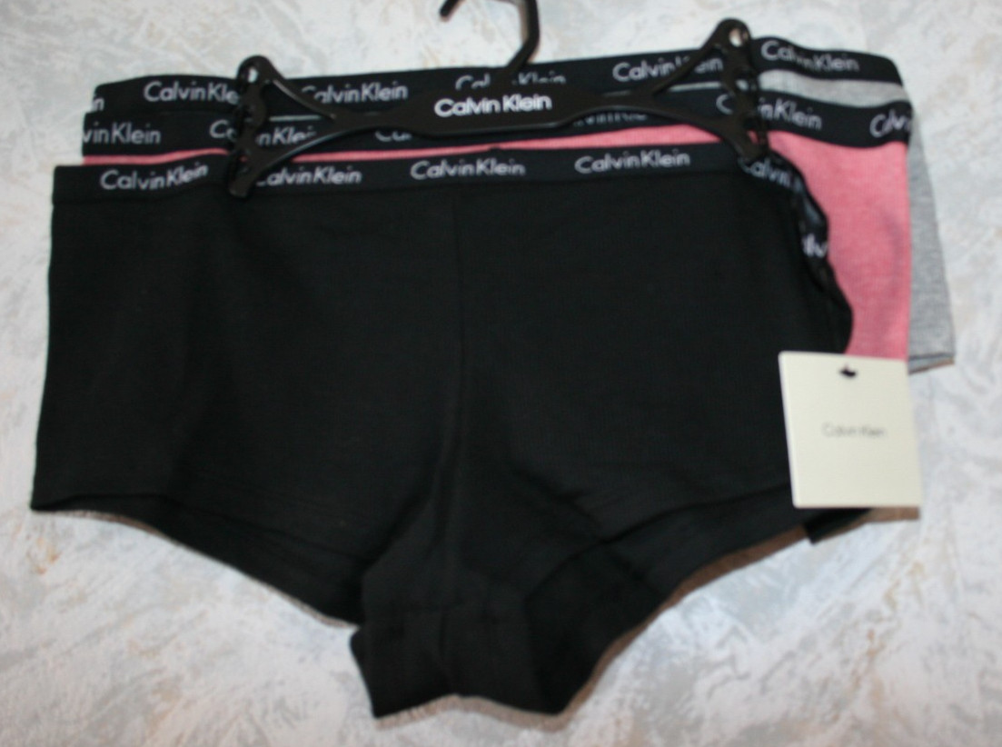 CALVIN KLEIN 3 pack boyshort panties Large Black Gray Coral Ribbed Cotton NWT