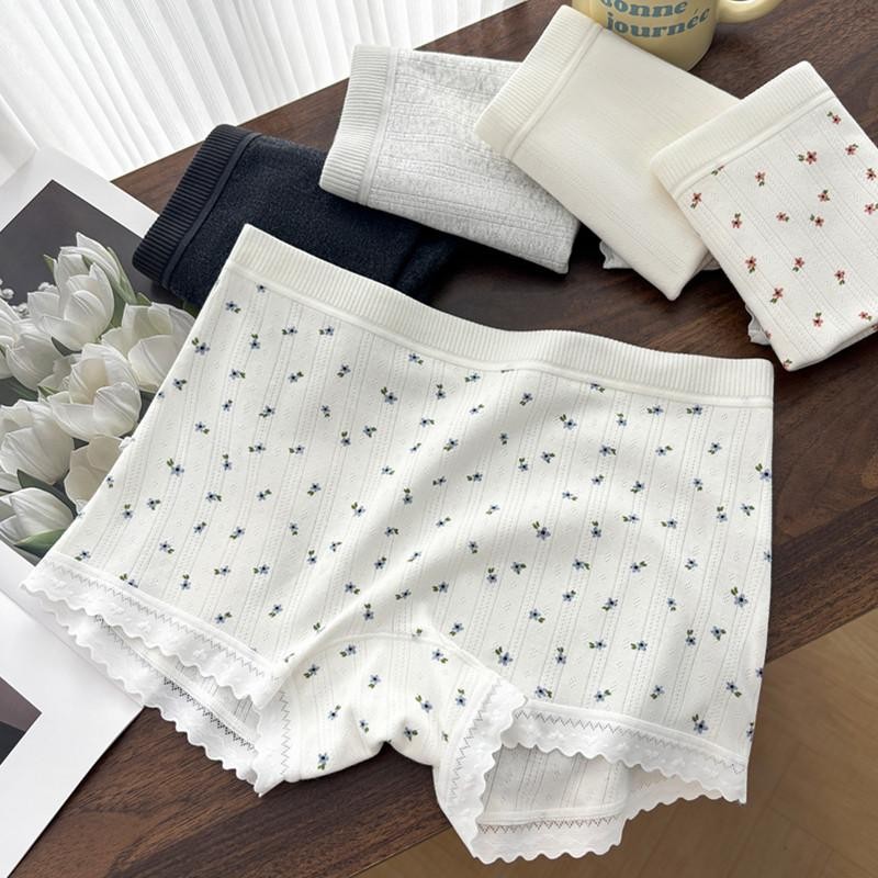 3PCS Women Thin Lace Boxer Underwear Mid Waist Breathable Comfortable Panties Se