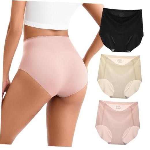 Women’s High Waist Seamless Underwear No Show Medium Black/Brick Red/Nude
