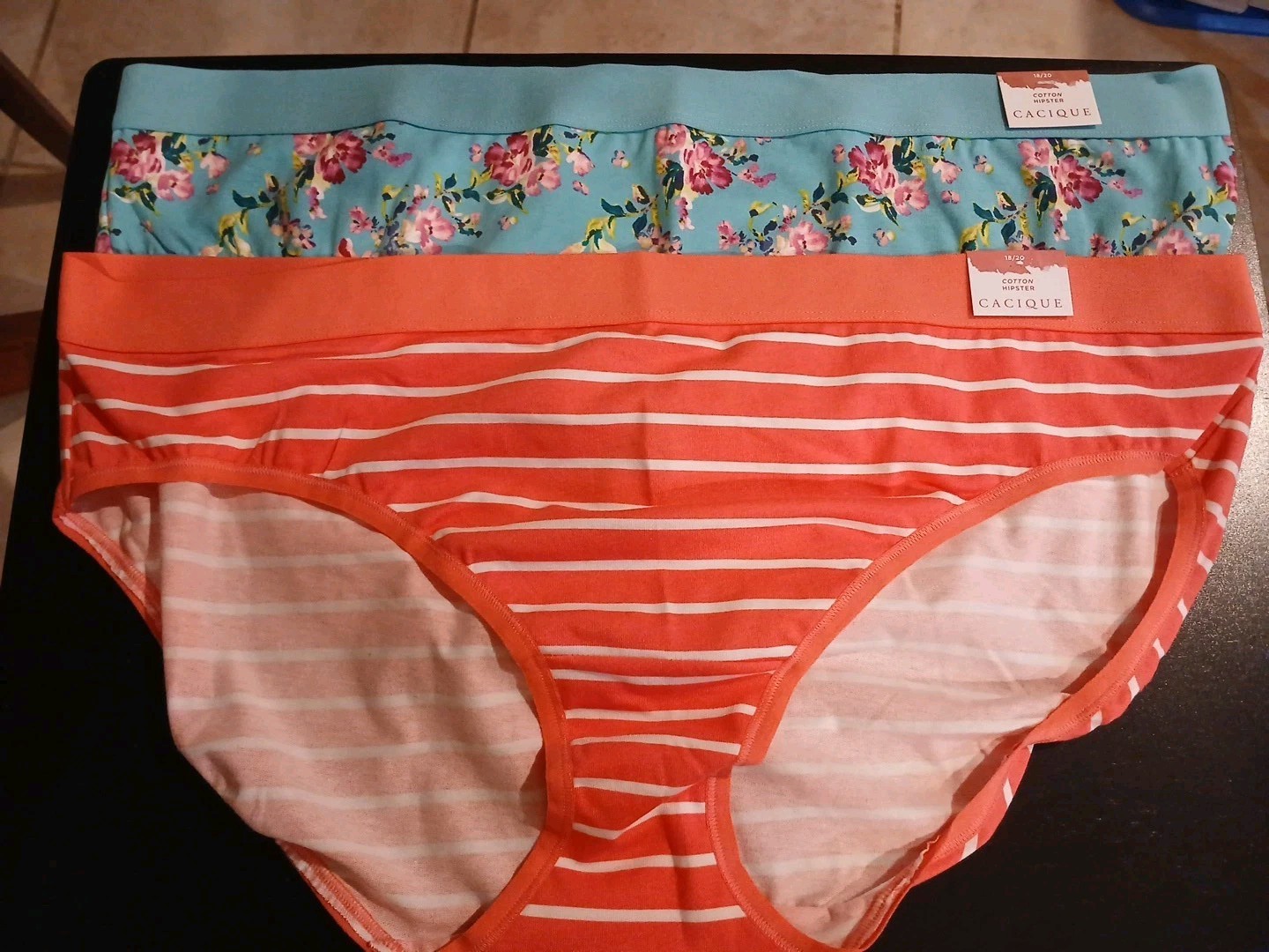 Lane Bryant 18/20 Set 2 Cotton Hipster Aqua Floral/Coral White Stripe NEW W TAG
