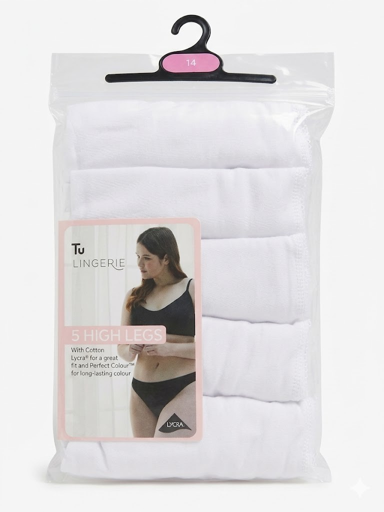 Ladies TU 5 Pack White High Leg Briefs Plus Size Knickers Cotton Rich Stretch