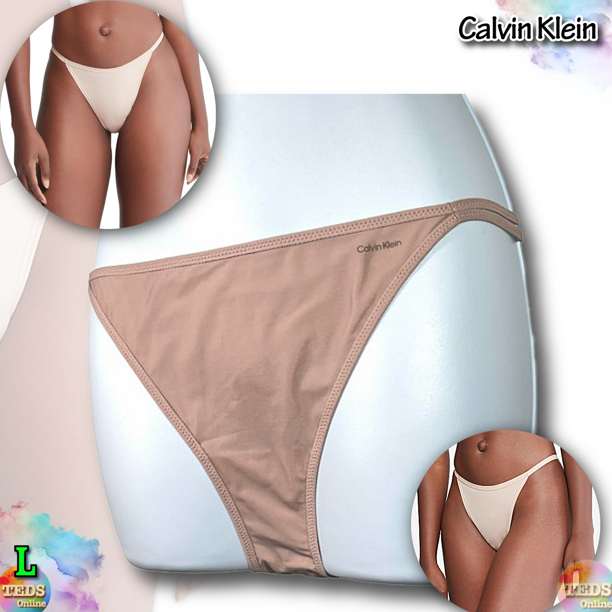 NWT Calvin Klein Womens L Sheer Marquisette High-Leg Tanga Underwear QF6730