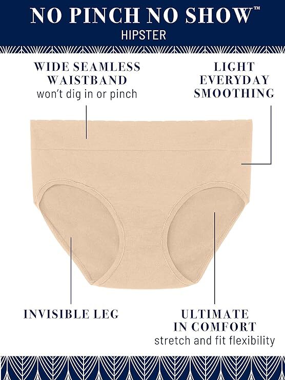 3 Pack Vanity Fair No Pinch No Show Seamless Hipster Panty Chocolate/Navy/Beige