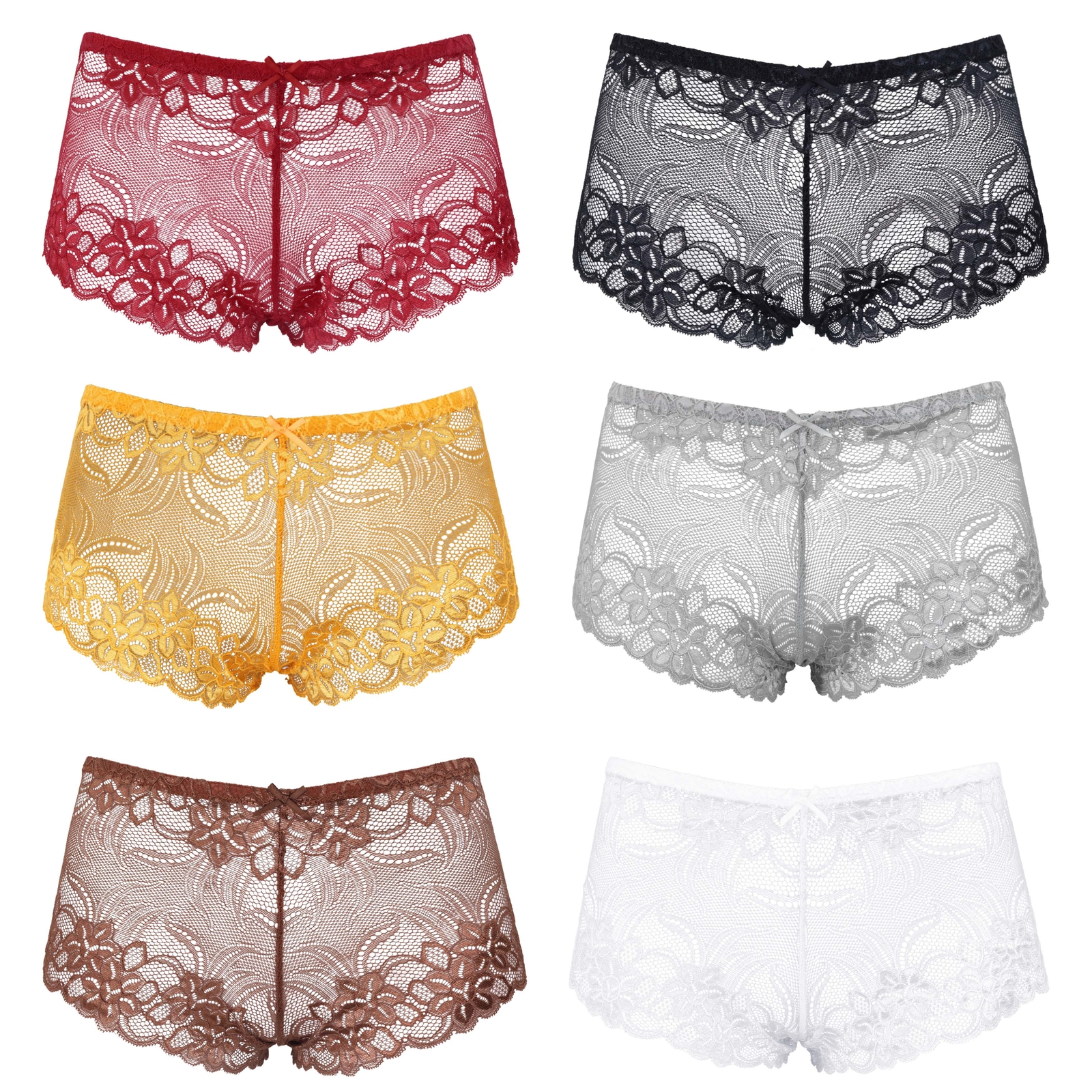 Women’s Pack Of 6 Comfort Sheer Lace Tanga Hipster Boyshorts Panties