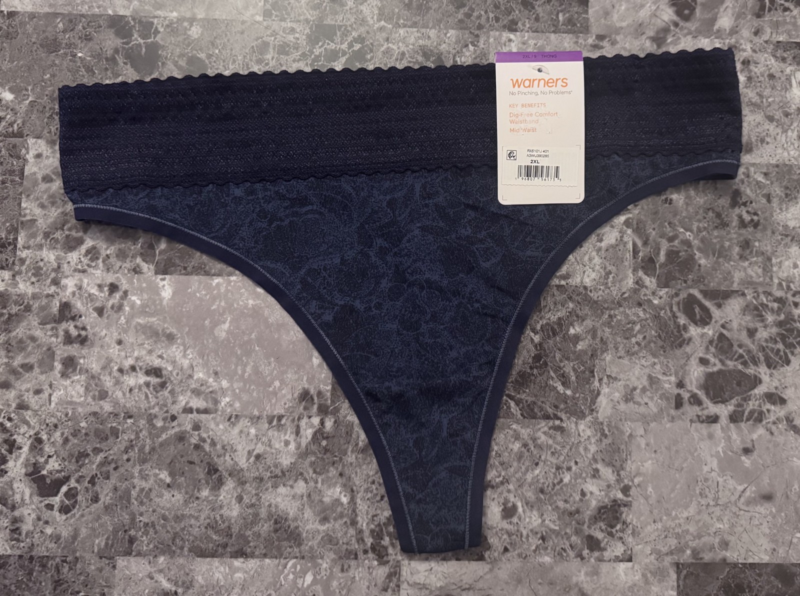 NWT WARNERS CLOUD XXL BLUE FLORAL SMOOTH LACE NO SHOW THONG PANTIES