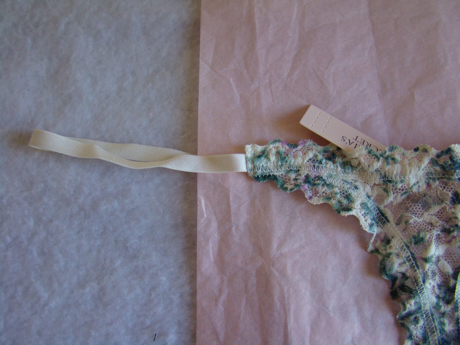 New Victoria’s Secret Off White Green Purple Floral Lace Strappy Thong Panty