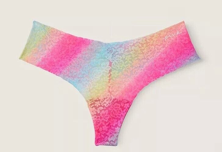 Victoria’s Secret PINK NWT XS Lace Thong Panty Pink Rainbow Pride Colorful Cute