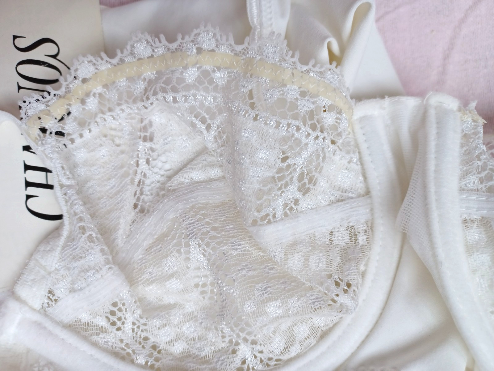 CHARNOS Lingerie Mistral Beautiful White Stretch Satin Lace Bodyshaper Size 32B