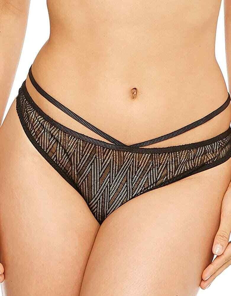 Lepel Chelsea Geo Thong G-String Size 10 Black Strappy Lace Mesh Knickers 167512