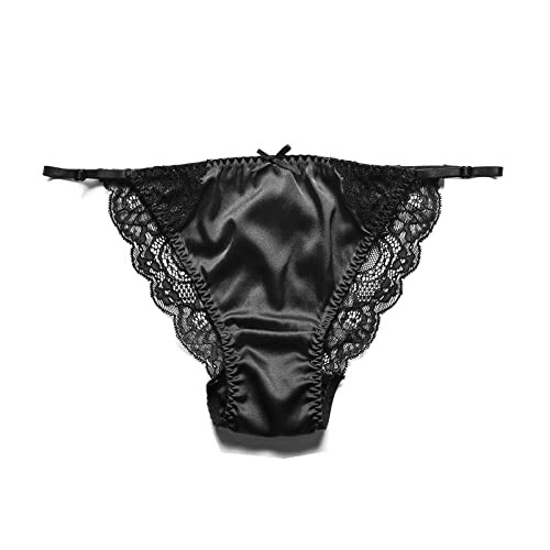 Womens Silk String Bikini Satin Panties for Women Underwear Shiny Large Black