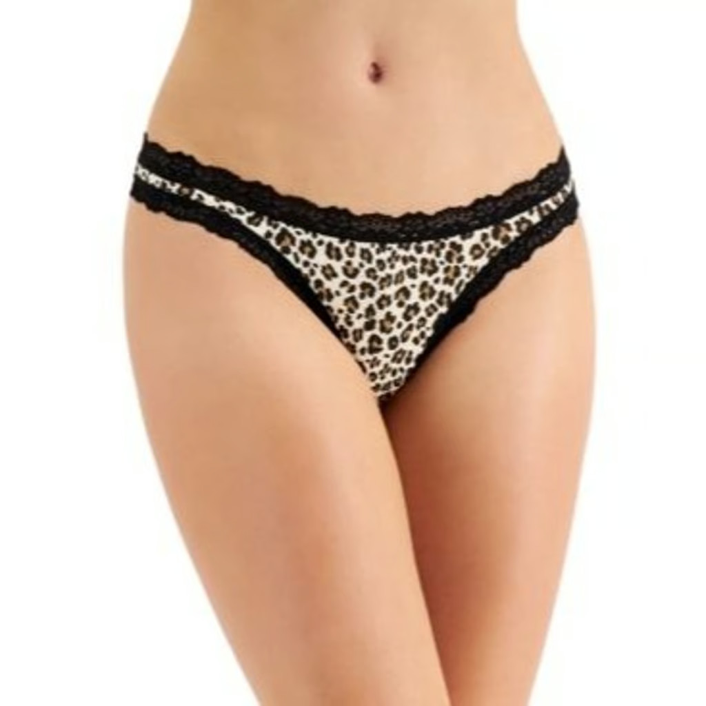 Jenni Womens Lace Trim Thong Wild Leo Nude XXL Leopard Print Animal Intimate NWT