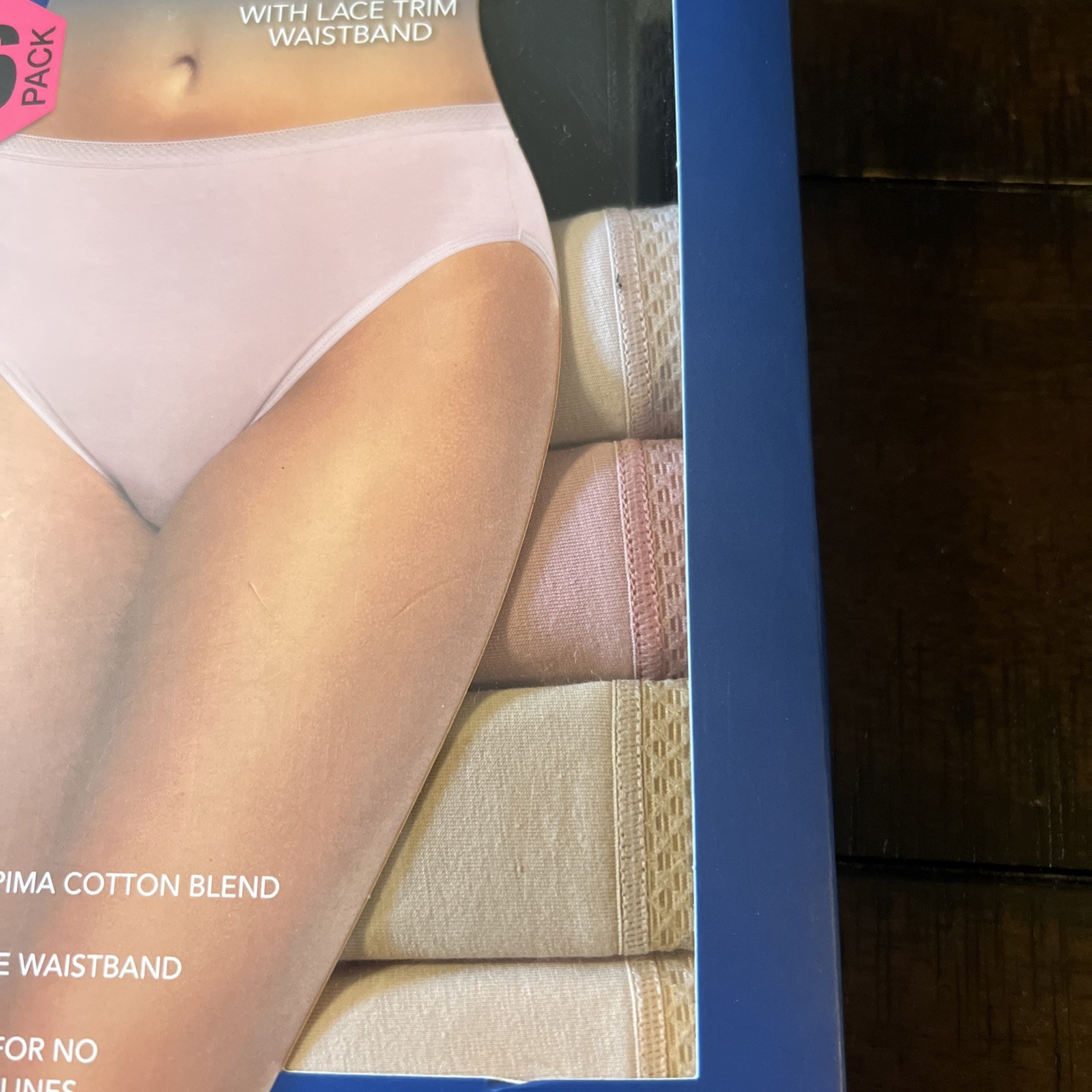 Felina 6 Pk Pima Cotton Blend Hi-cut with Lace Trim Waistband, Multi, XL