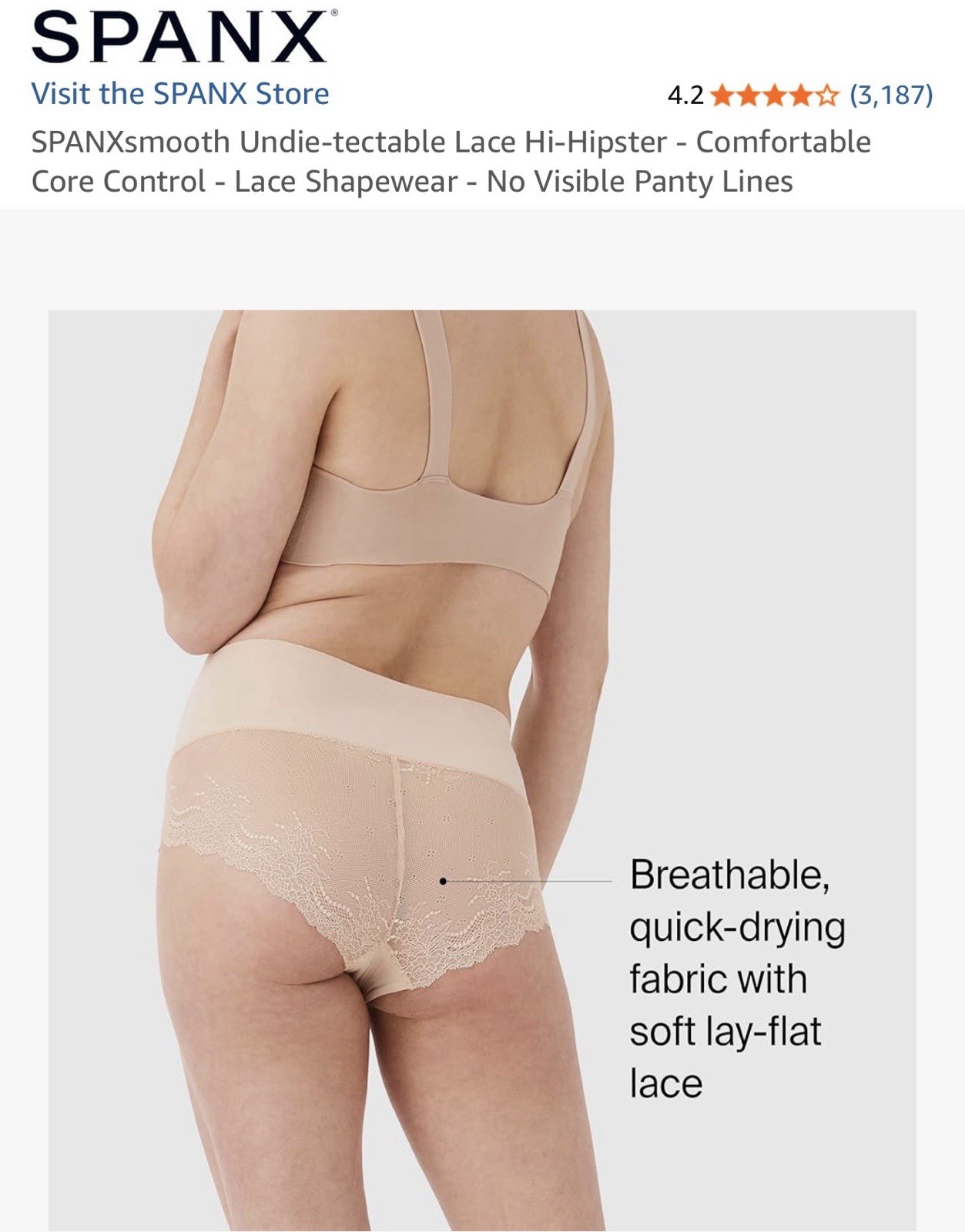 SPANX X-Large Soft Nude Undie-tectable Lace Hi-Hipster Panty