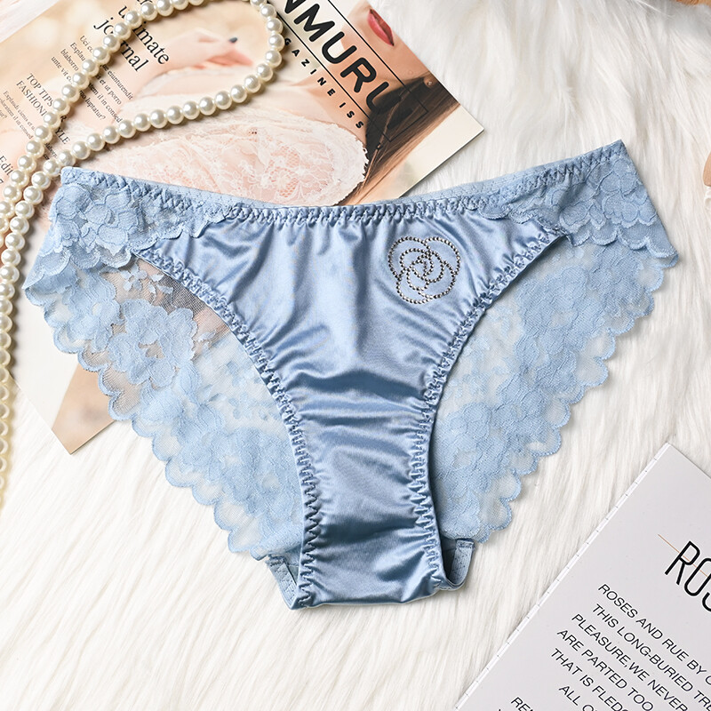 Lot 6x Sexy Womens Silky Satin Panties Full Briefs Seamless Sheer Lace Lingeries