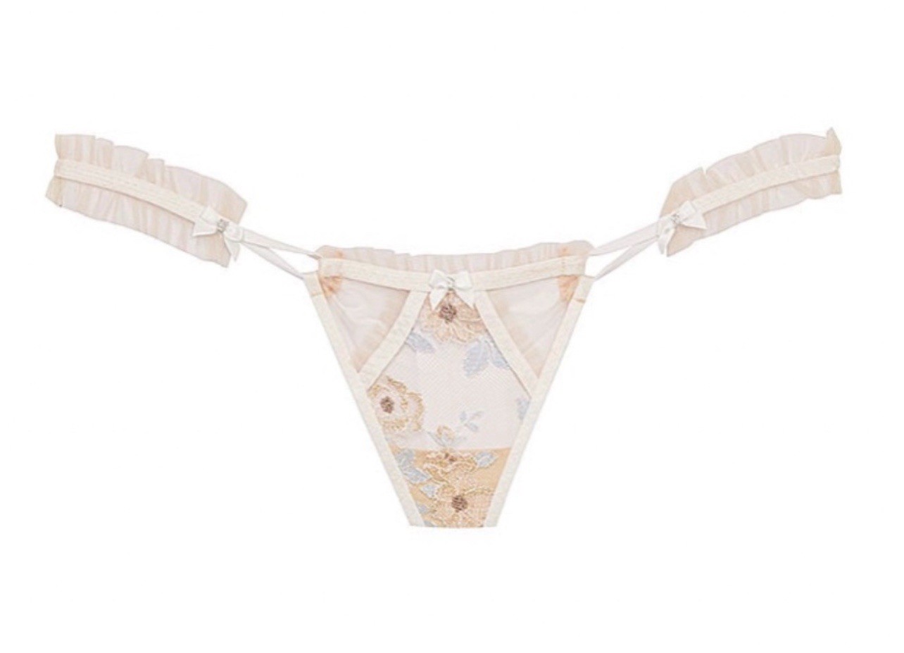 For Love And Lemons Panties Underwear Thong Winter Snow Floral Embroidery NWT