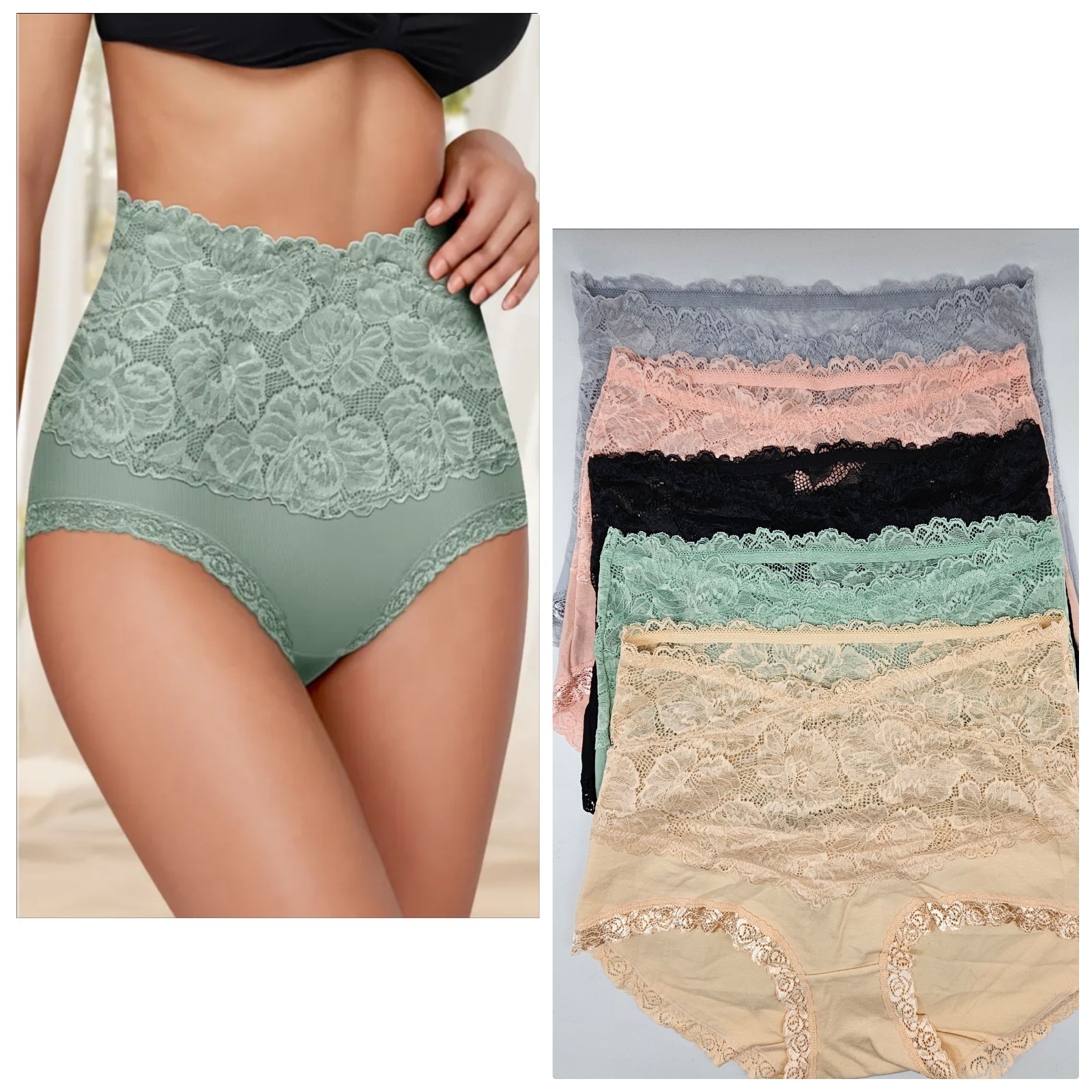5 Pk Women’s Comfy Lace Moderate Control Shaping Briefs Tummy Panel Hi Waist