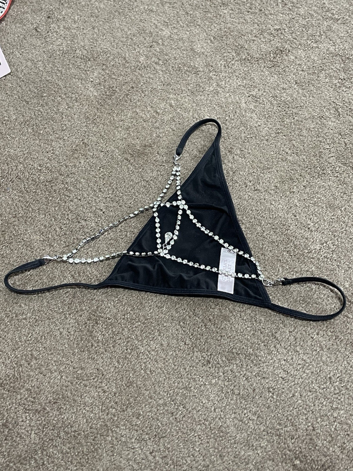 Victoria Secret Thong Atelier Crystal V string Diamond Rhinestone Chain Panty M