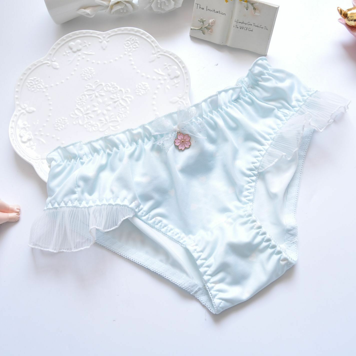4pcs Womens Underwear Ruffle Knicker Cheeky Milk Silk Lolita Bikini Frilly Panty