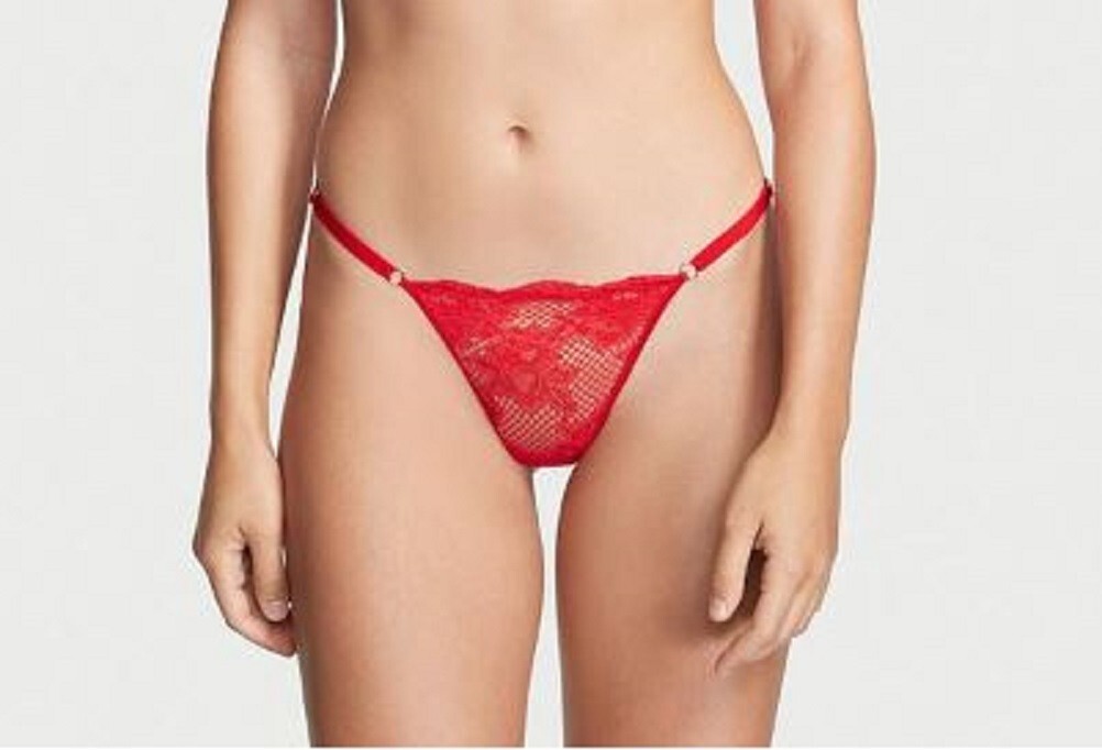 Victoria’s Secret Red Fishnet Lace V-String Thong Panty Very Sexy XL Adj Straps