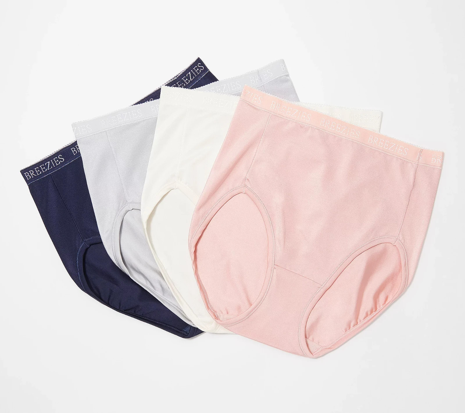 Breezies Set of 4 Nylon Microfiber Hi-Cut Panty-Sterling-Large- A287800-New
