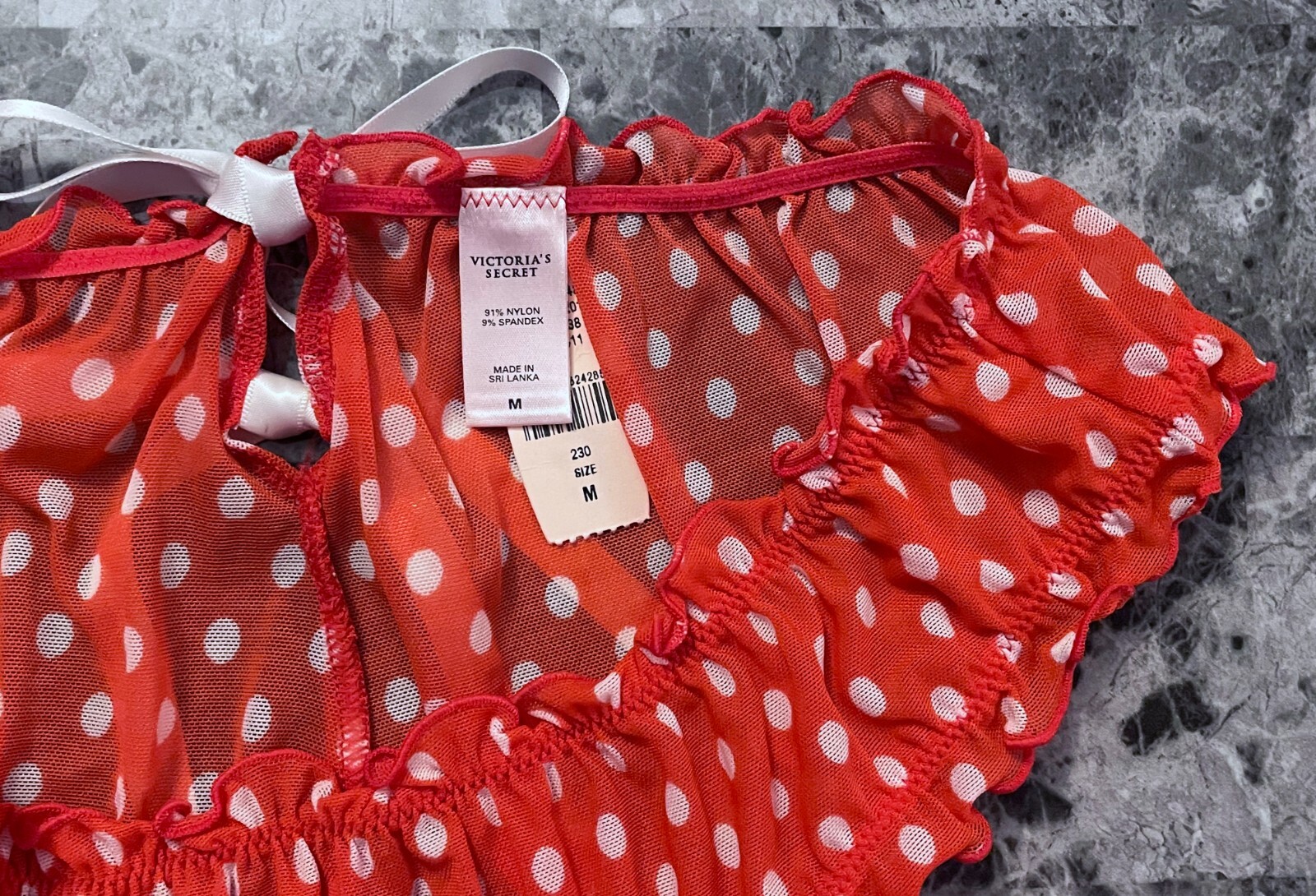 NWT VICTORIA’S SECRET M RED WHITE POLKA DOT MESH RUFFLE RARE BLOOMER PANTIES