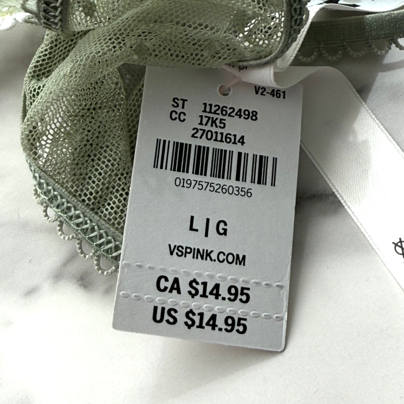 PINK Victoria’s Secret Wink Strappy Dot Mesh Thong Panty Green Garden SZ L/XL