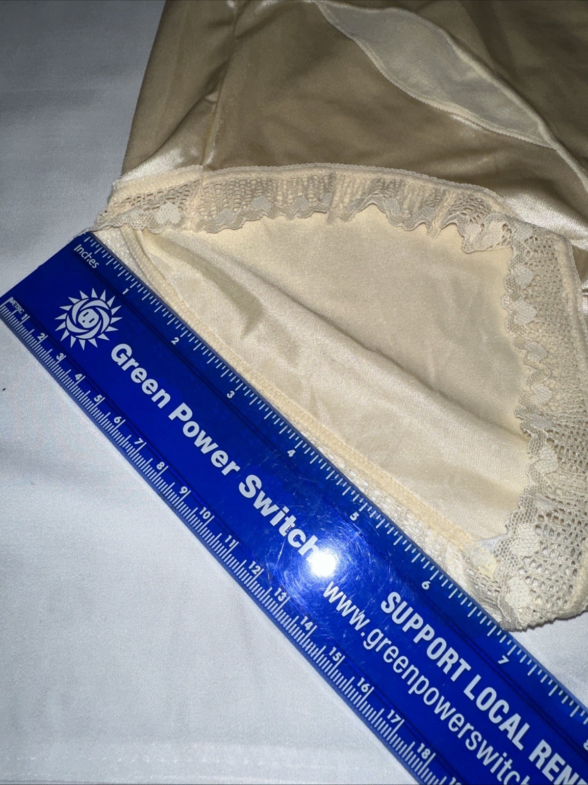 ~Shiny Large Ivory With Gem Nylon Lace Blended Panties W/Bow Heart In Lace