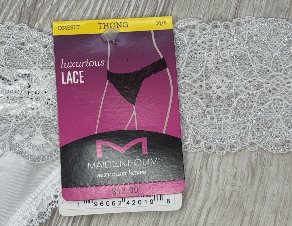 Maidenform Women’s Thong All Lace Sexy MUST Have Panty White Silver Size M 6