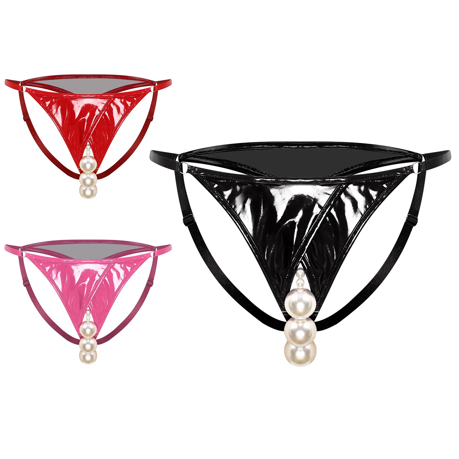 Women Solid Liquid Pearl Panties Hollowing Out Crotch Low Waist Beaded Briefs
