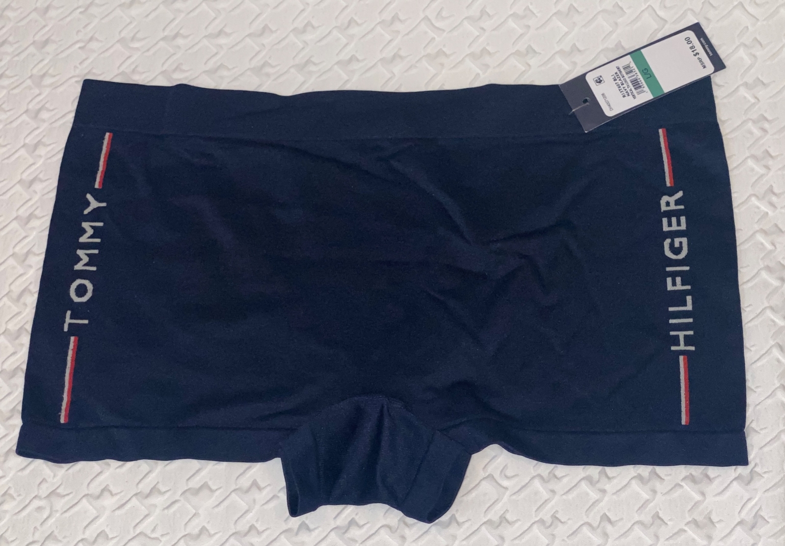 TOMMY HILFIGER Seamless Vertical Logo Navy Blue Red BoyShort Panty Womens Sz L 7