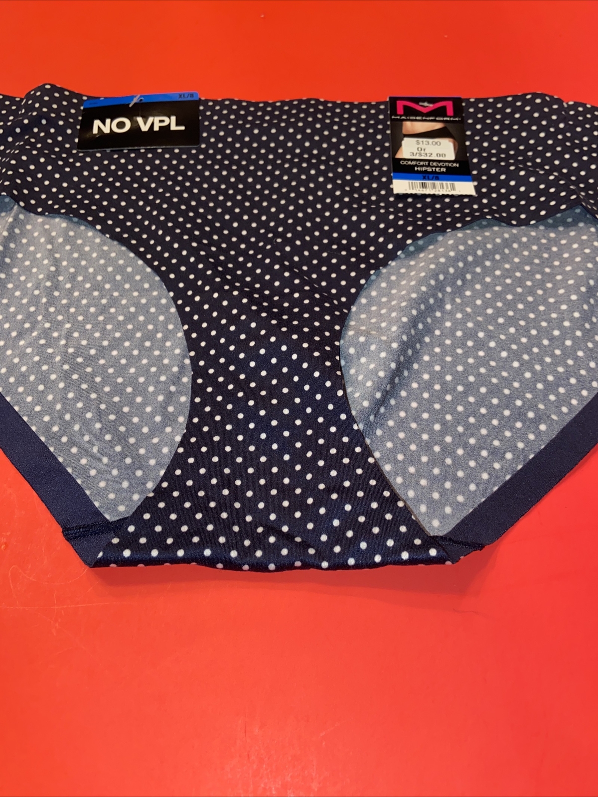 NEW! 2 PAIRS MAIDENFORM BLUE POLKA DOT HIPSTER PANTIES / X-LARGE / SIZE 8/ $26