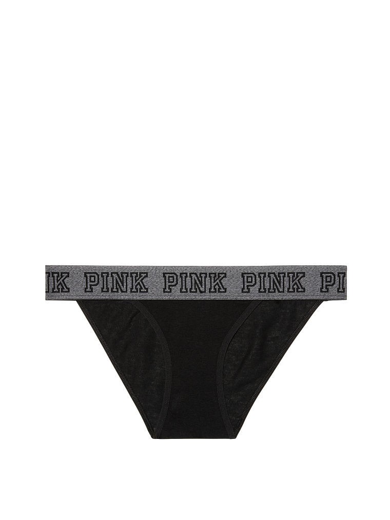 Victoria’s Secret PINK Logo Bikini Panty Black w Grey Waistband
