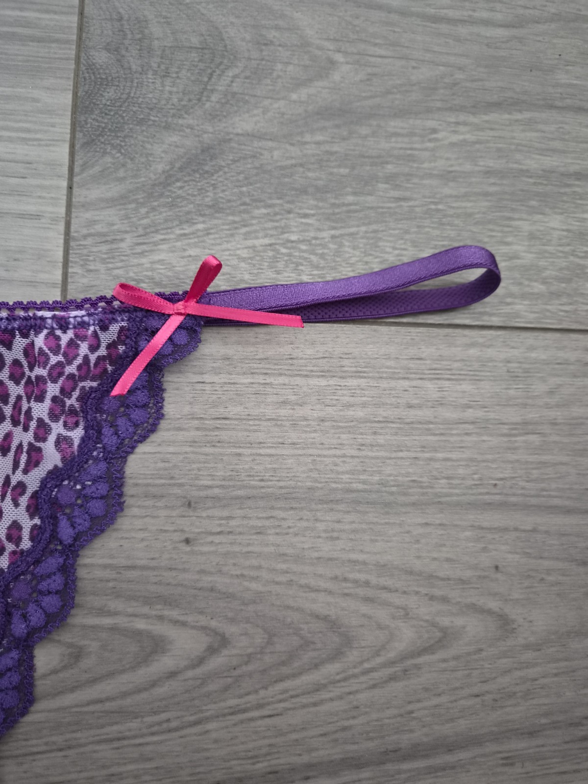 BNWOT Vintage Ann Summers Purple Leopard Print Lace Trim G String Thong Sz 10-14