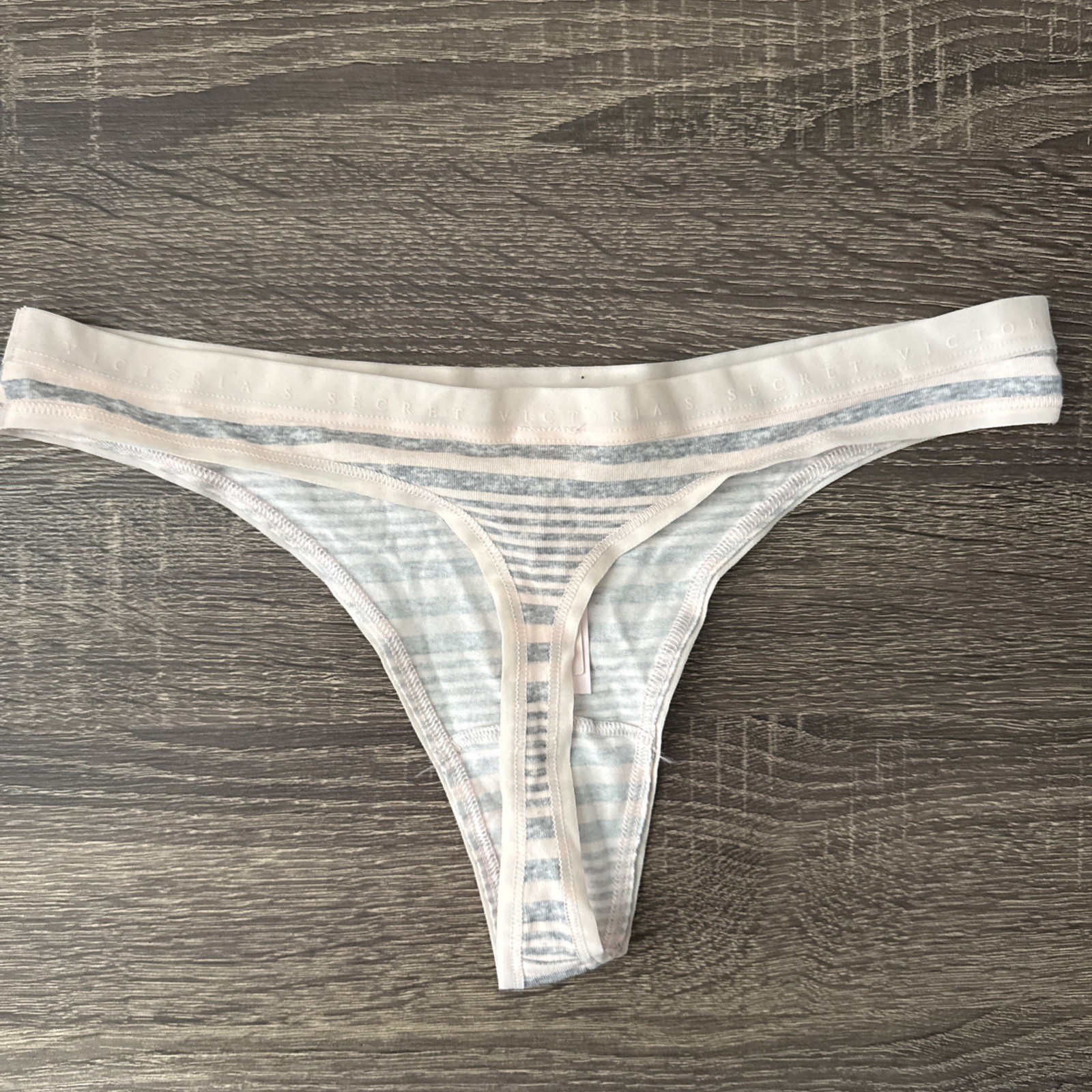 Victoria’s Secret Small Pink, Gray Stripe Cotton Thong Panties