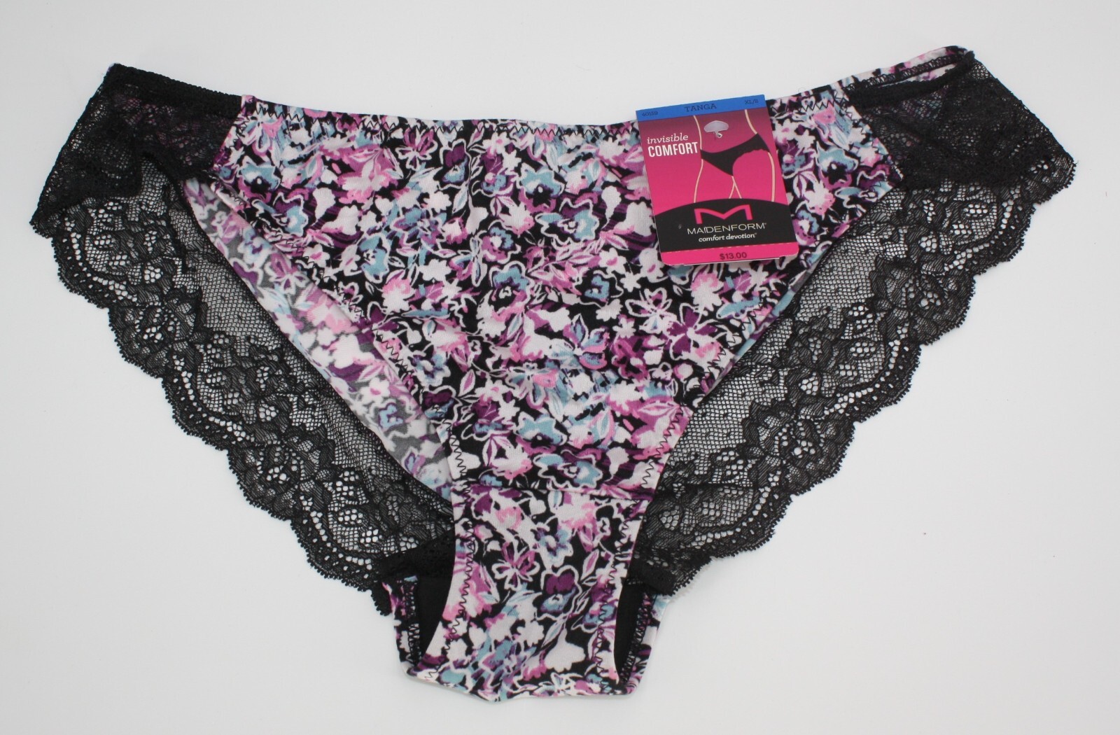 NWT set of 3 MAIDENFORM comfort devotion LACE TANGA BLUE BLACK FLORAL RED XL/8