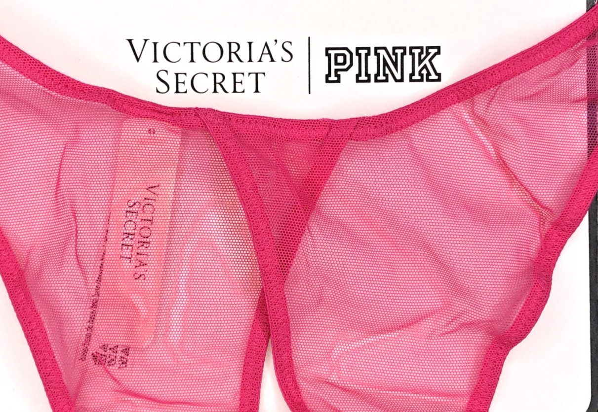 Victoria’s Secret NWT Medium Pink Open Back Brazilian Cheeky Panty Hearts Mesh