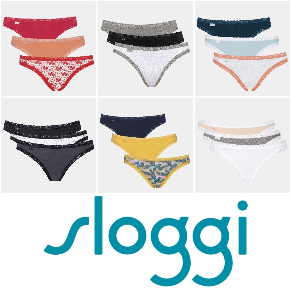 Sloggi Weekend 24/7 Tanga Brazilian Brief 3 Pack Cotton Elastane Knicker RRP £21